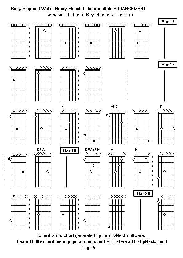 Chord Grids Chart of chord melody fingerstyle guitar song-Baby Elephant Walk - Henry Mancini - Intermediate ARRANGEMENT,generated by LickByNeck software.